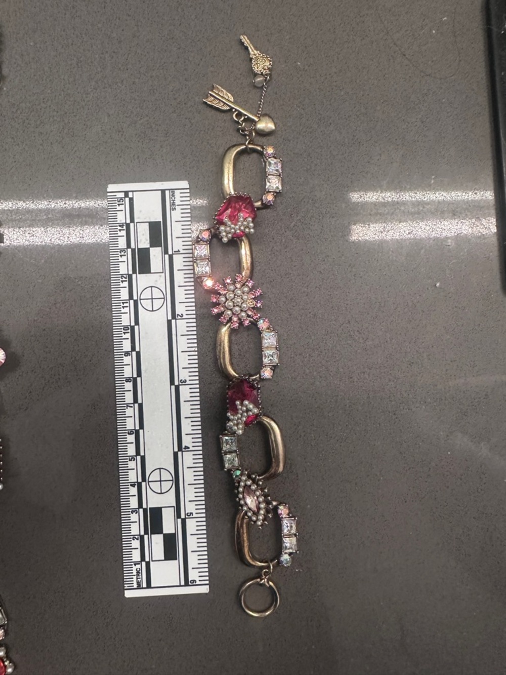 Betsey Johnson Gold-Tone Bracelet with Pink and Clear Crystals